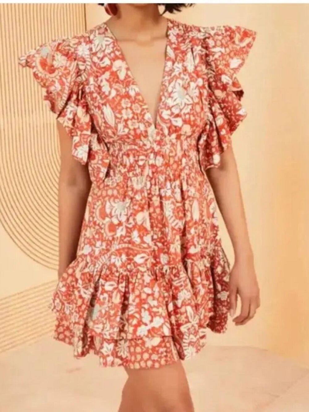 ULLA JOHNSON Kiri Mini Dress Orange Blossom Statement Sleeve Sundress Cotton 10 - Picture 9 of 16